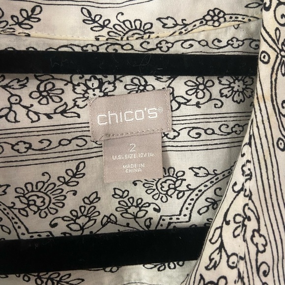 Chico's women's 2 (Large 12/14) paisley eyelet shirt w/ scallop hem 3/4 sleeve - Picture 5 of 7